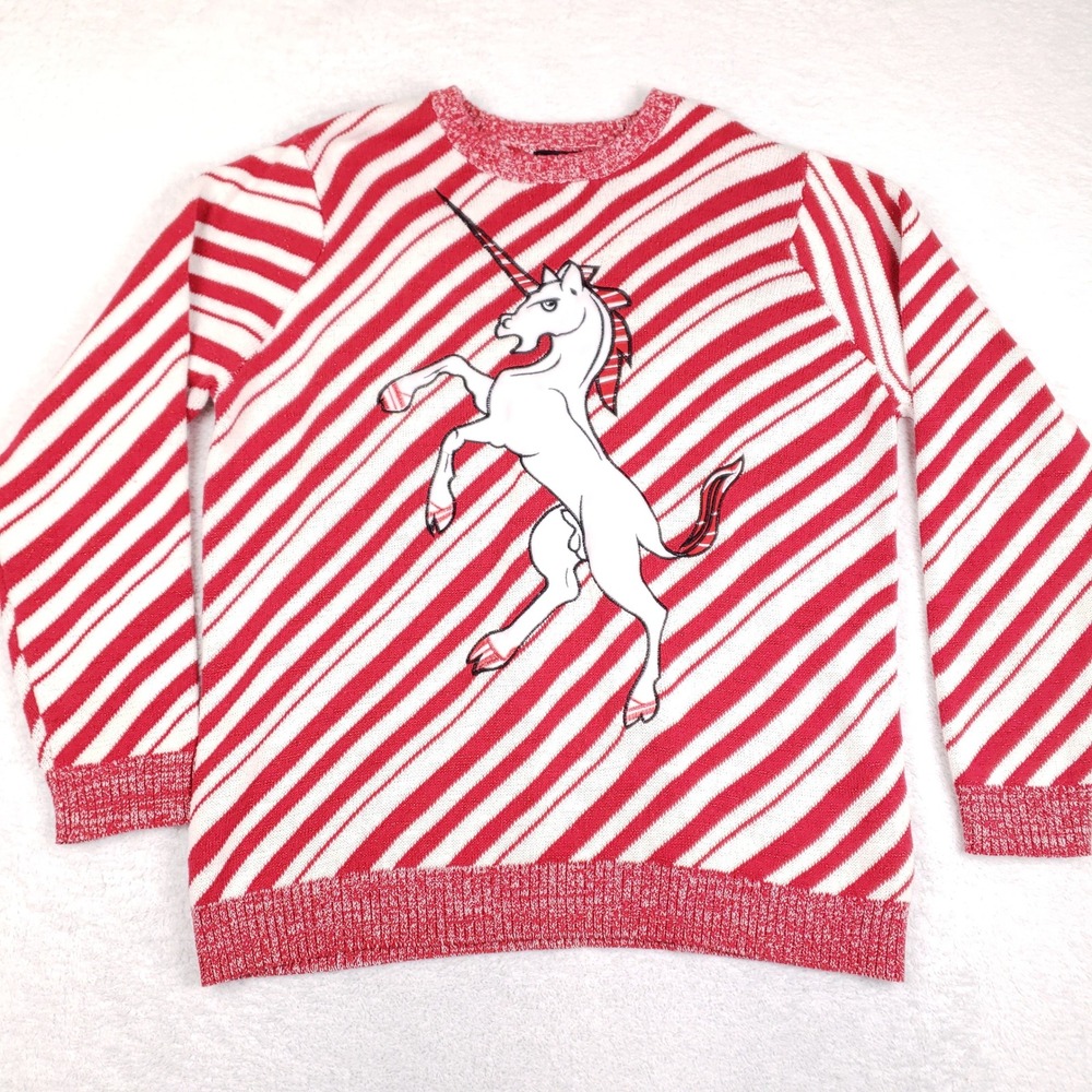 BLIZZARD BAY Sweater XL Candy Cane Stripe Unicorn Ugly Christmas Sweater Party